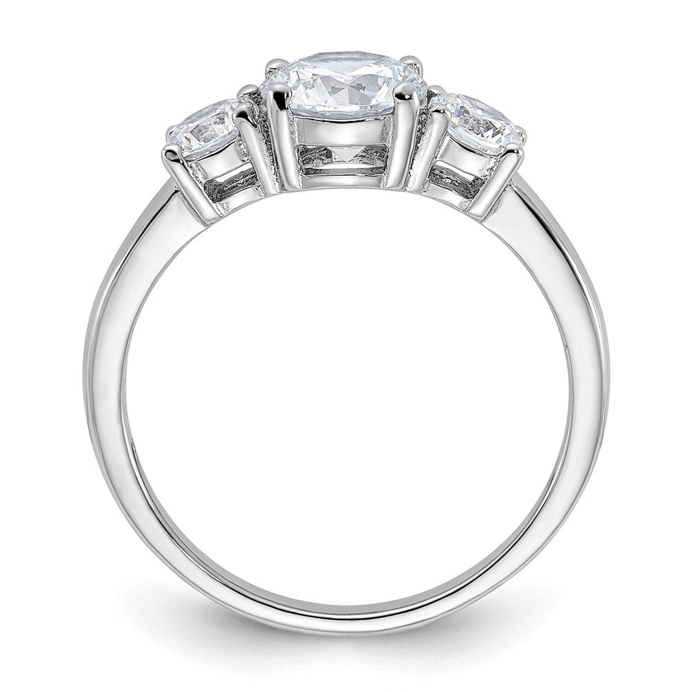 Sterling Silver Rhodium Plated 3 Stone Cz Ring