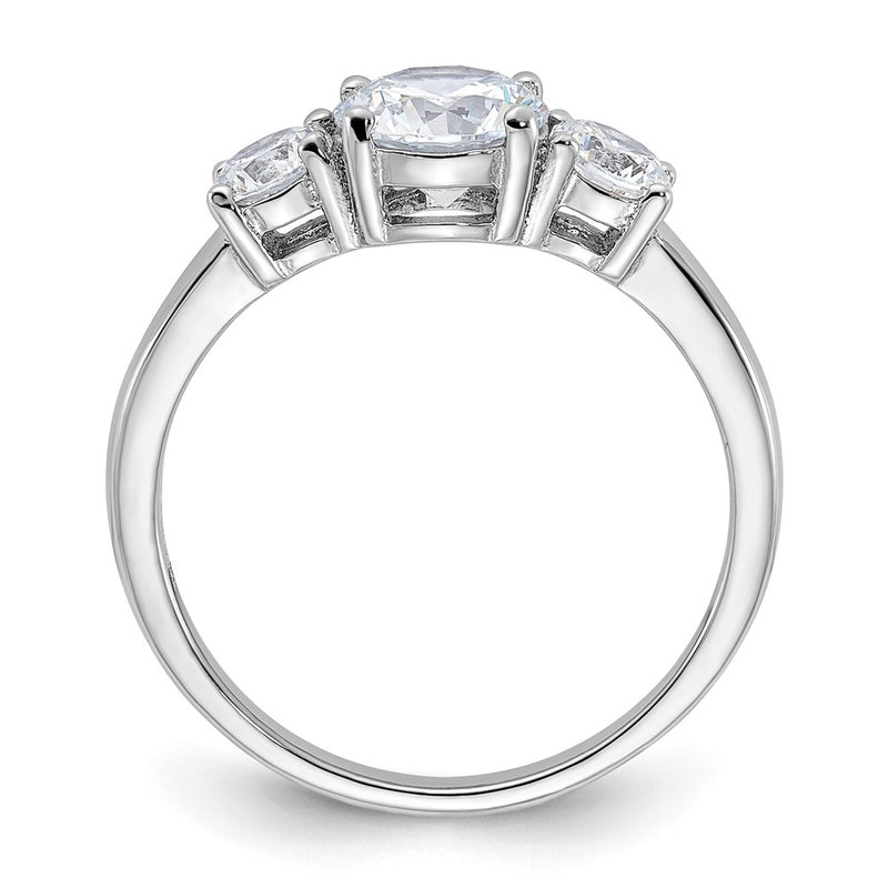 Sterling Silver Rhodium Plated 3 Stone Cz Ring