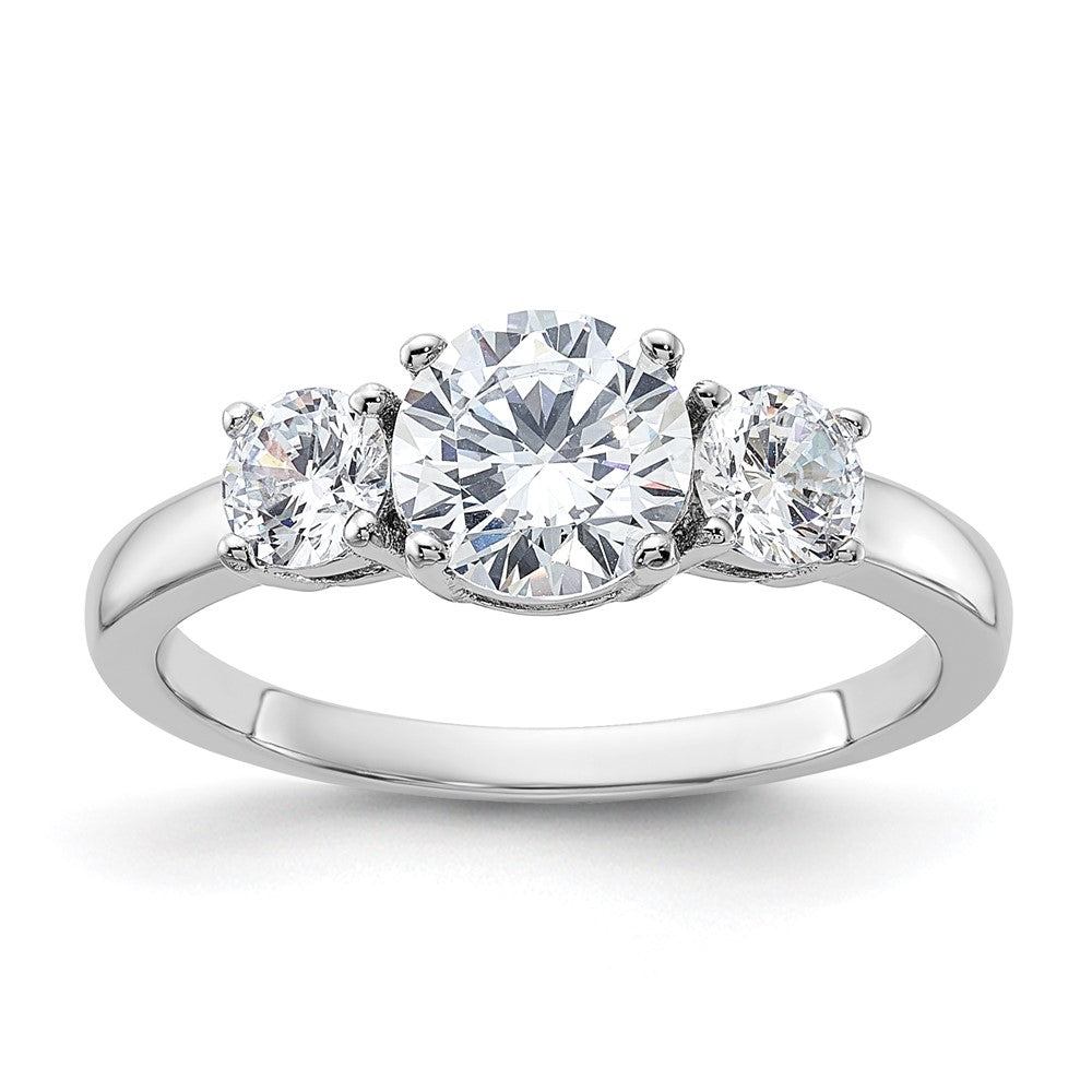 Sterling Silver Rhodium Plated 3 Stone Cz Ring