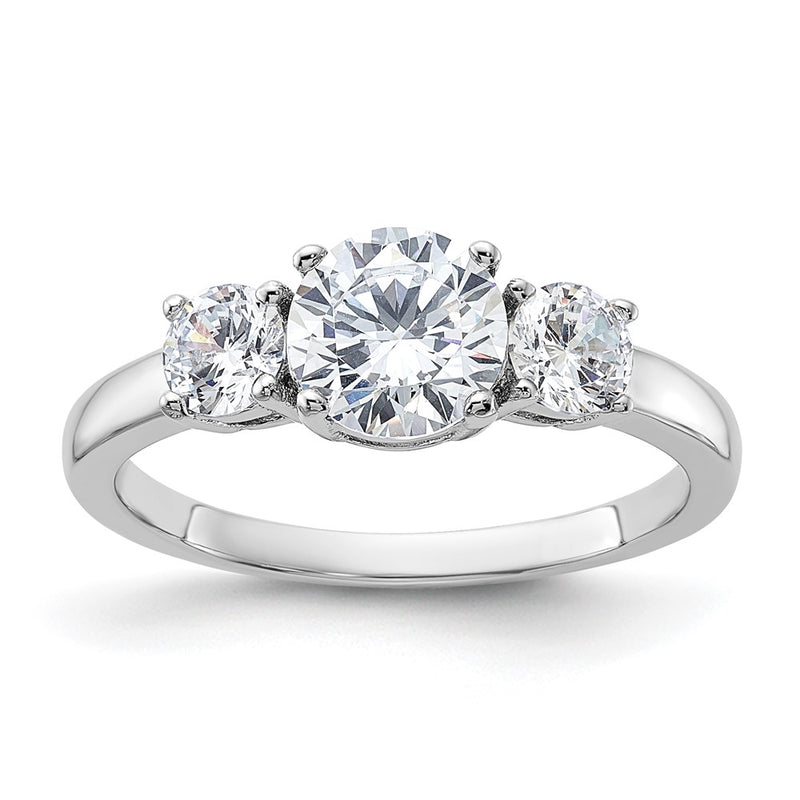 Sterling Silver Rhodium Plated 3 Stone Cz Ring
