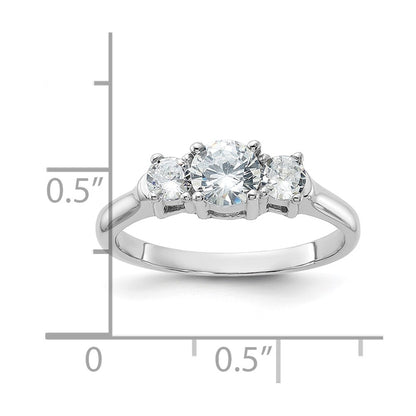 Sterling Silver Rhodium Plated Three Cz Ring