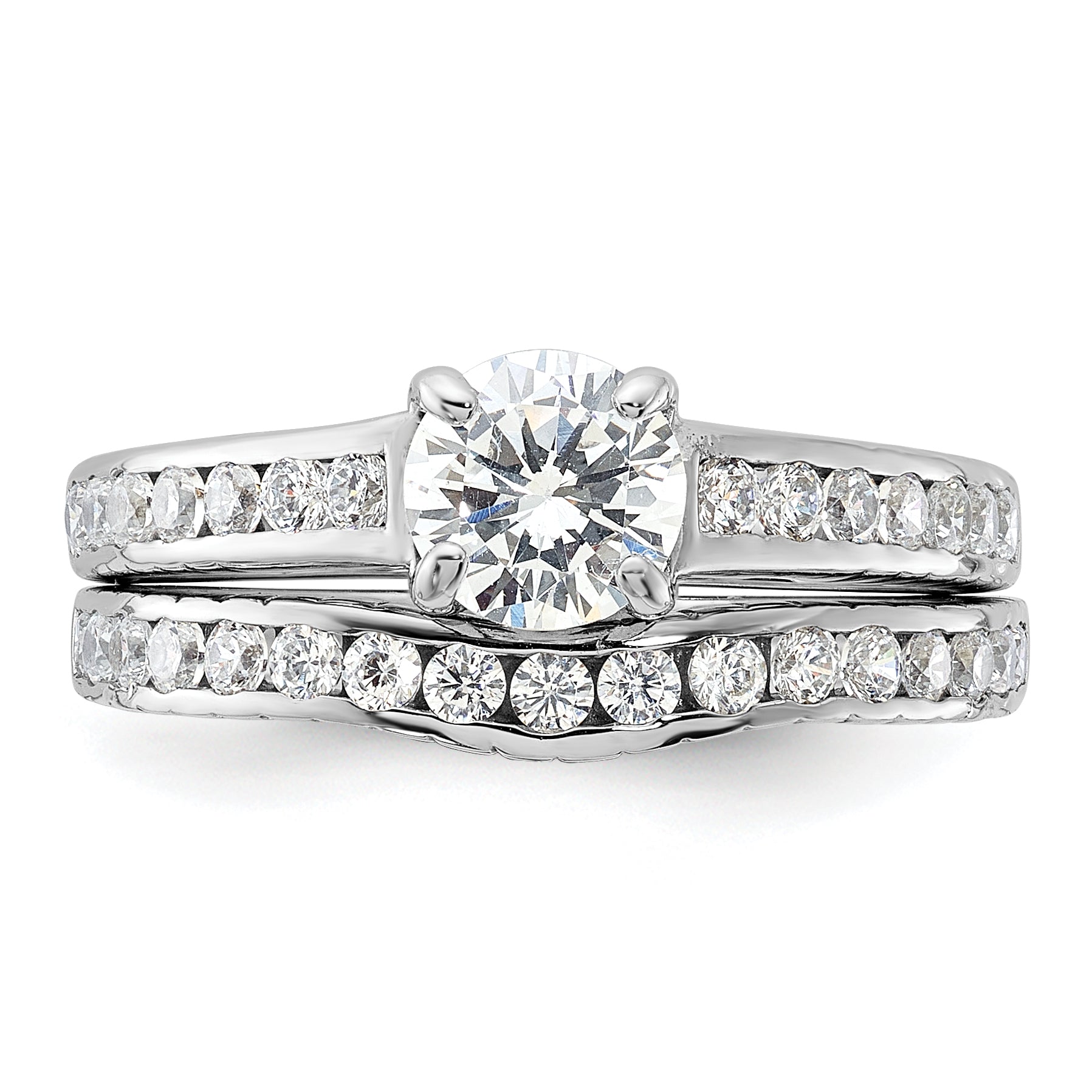 Sterling Silver Rhodium Plated 2 Piece Cz Size 6 Wedding Set Ring