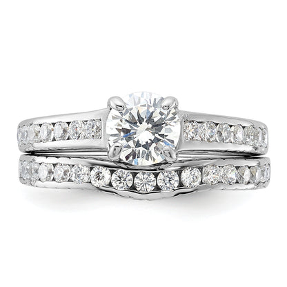 Sterling Silver Rhodium Plated 2 Piece Cz Size 6 Wedding Set Ring
