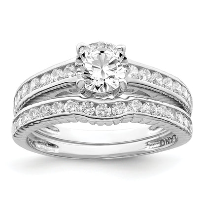 Sterling Silver Rhodium Plated 2 Piece Cz Size 6 Wedding Set Ring