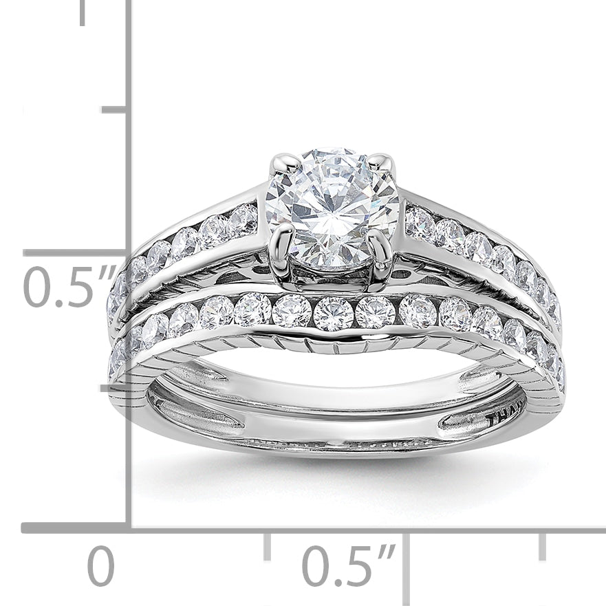Sterling Silver Rhodium Plated 2 Piece Cz Size 6 Wedding Set Ring
