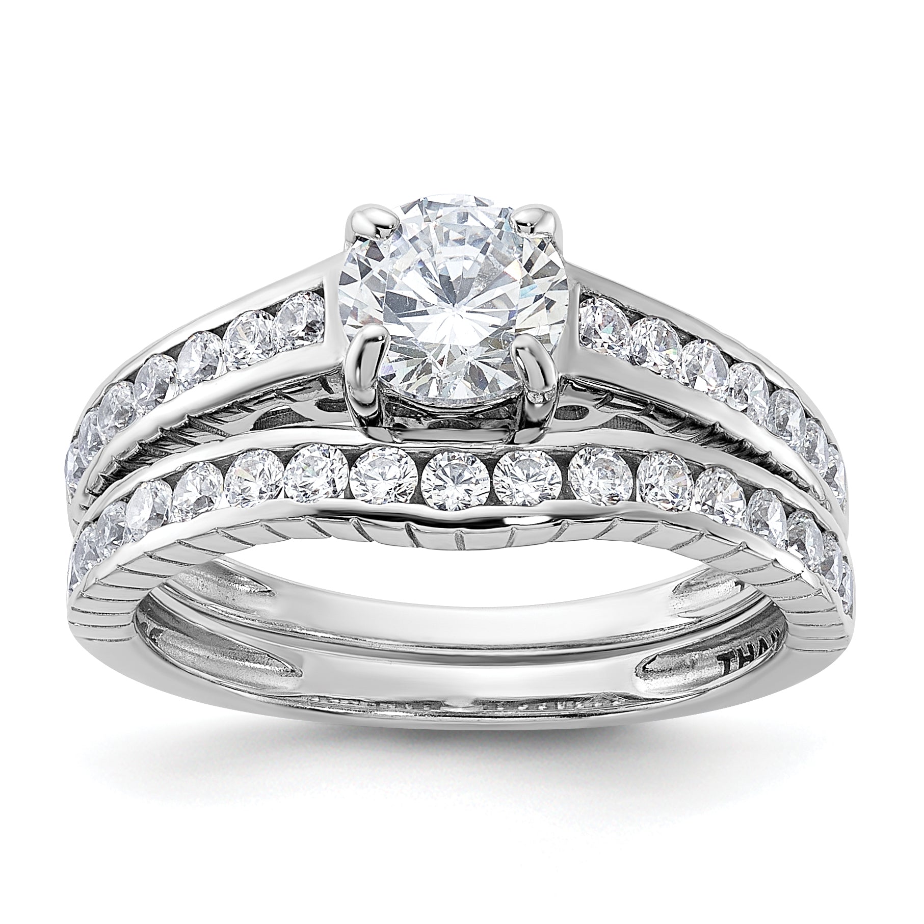 Sterling Silver Rhodium Plated 2 Piece Cz Size 6 Wedding Set Ring