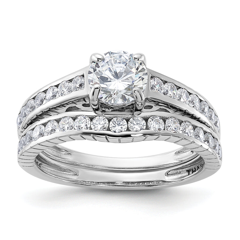 Sterling Silver Rhodium Plated 2 Piece Cz Size 6 Wedding Set Ring