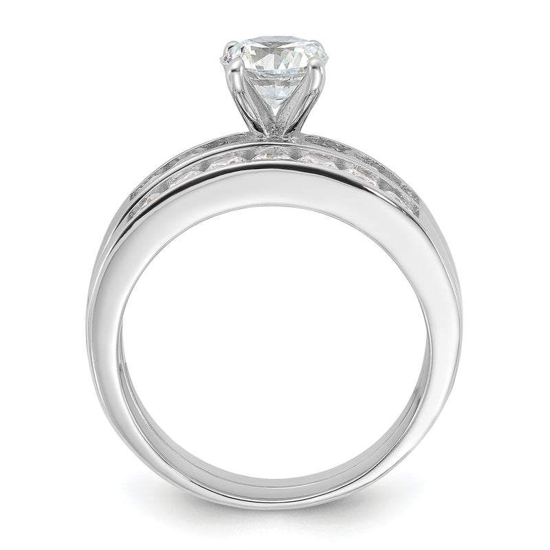 Sterling Silver Rhodium Plated Cz Engagement Ring And Wedding Band Two Piece Set