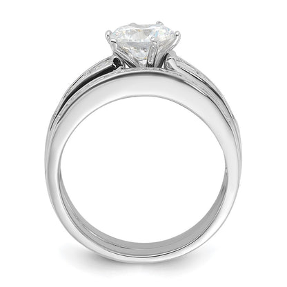 Sterling Silver Rhodium Plated Cz 2 Piece Wedding Ring Set