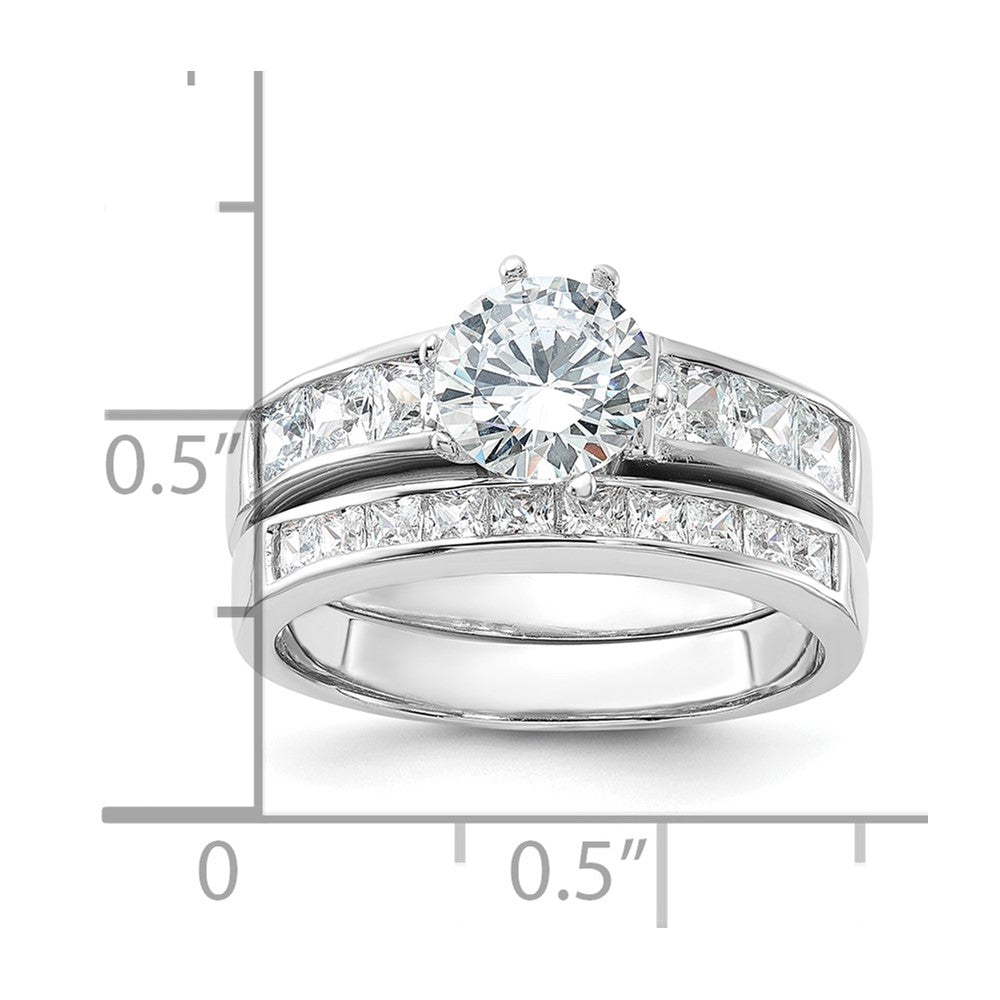 Sterling Silver Rhodium Plated Cz 2 Piece Wedding Ring Set