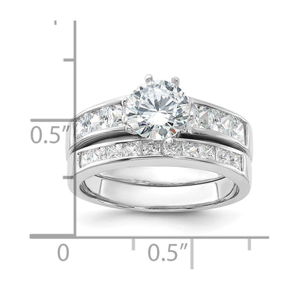 Sterling Silver Rhodium Plated Cz 2 Piece Wedding Ring Set