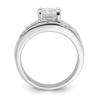 Sterling Silver Rhodium Plated 2 Piece Cz Wedding Set Ring