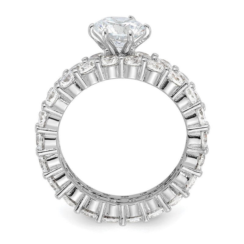 Sterling Silver Rhodium Plated Cz 2 Piece Wedding Set Ring
