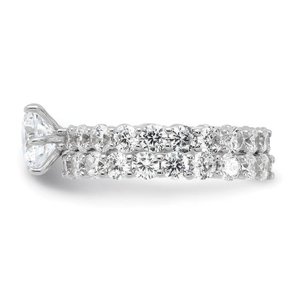 Sterling Silver Rhodium Plated Cz 2 Piece Wedding Set Ring