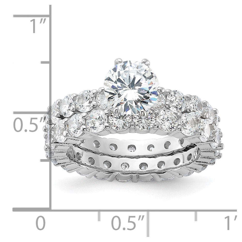 Sterling Silver Rhodium Plated Cz 2 Piece Wedding Set Ring