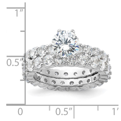 Sterling Silver Rhodium Plated Cz 2 Piece Wedding Set Ring