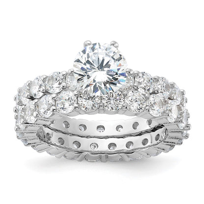 Sterling Silver Rhodium Plated Cz 2 Piece Wedding Set Ring