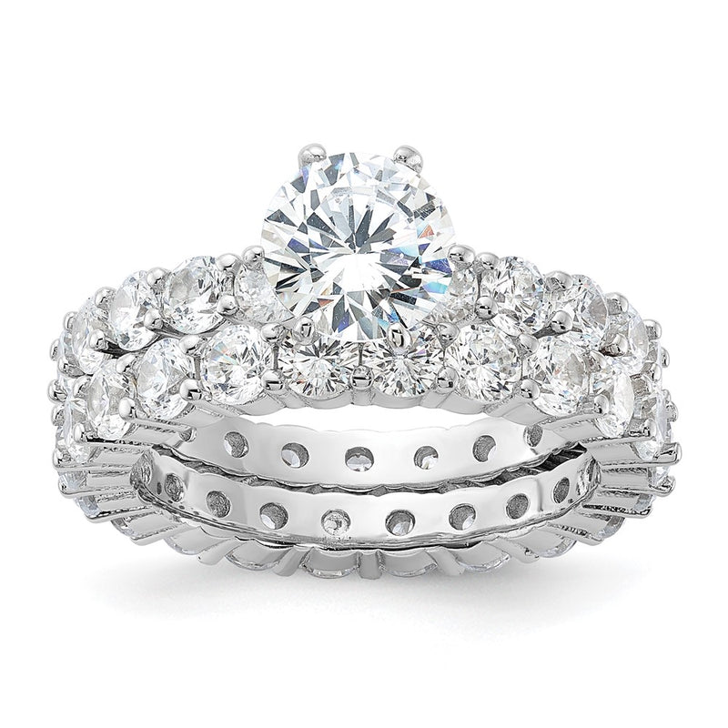 Sterling Silver Rhodium Plated Cz 2 Piece Wedding Set Ring