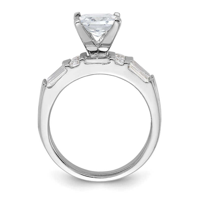 Sterling Silver Rhodium Plated Cz Engagement Ring And Wedding Band Two Piece Set