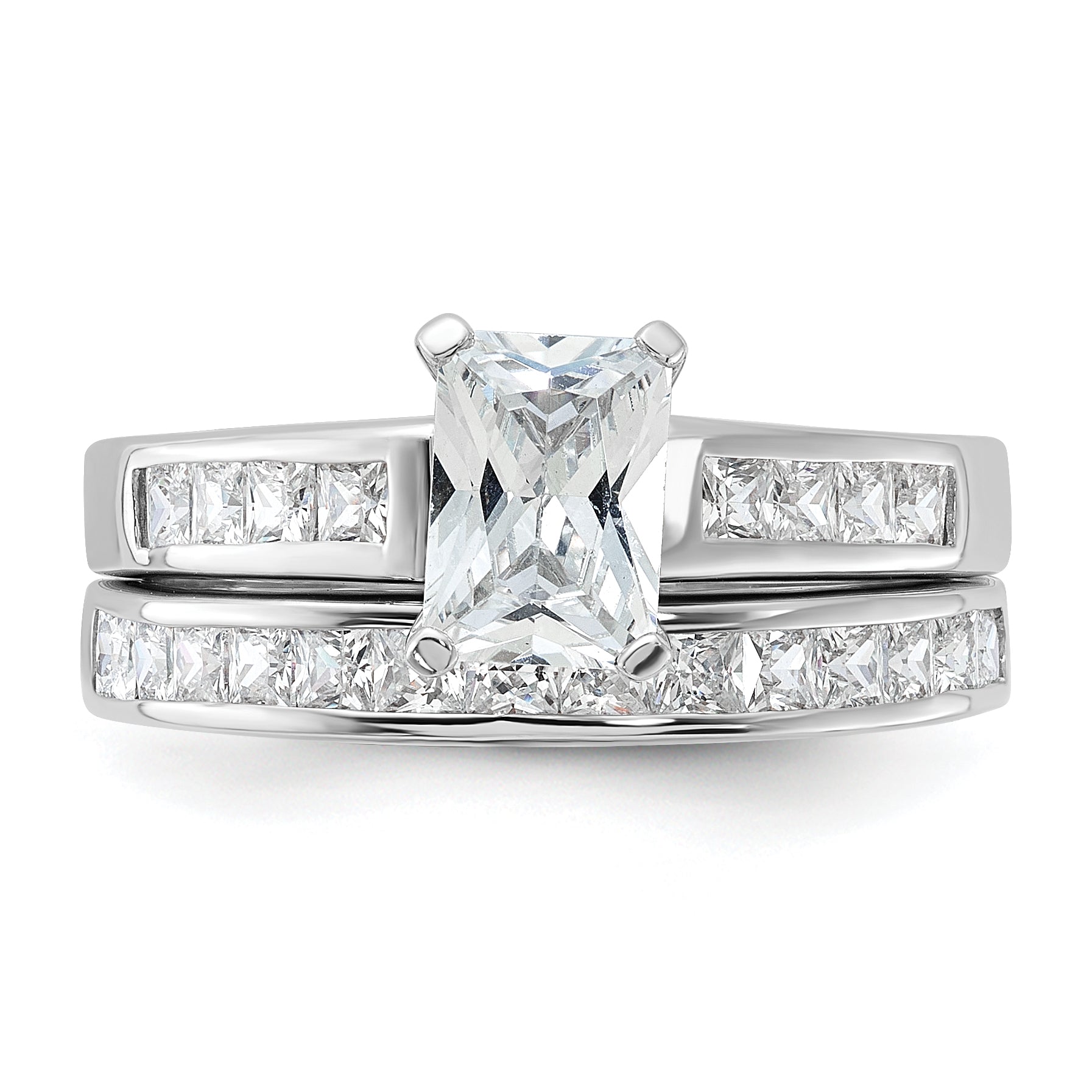 Sterling Silver Rhodium Plated 2 Piece Cz Size 6 Wedding Set Ring