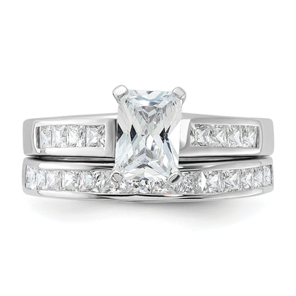 Sterling Silver Rhodium Plated 2 Piece Cz Size 6 Wedding Set Ring