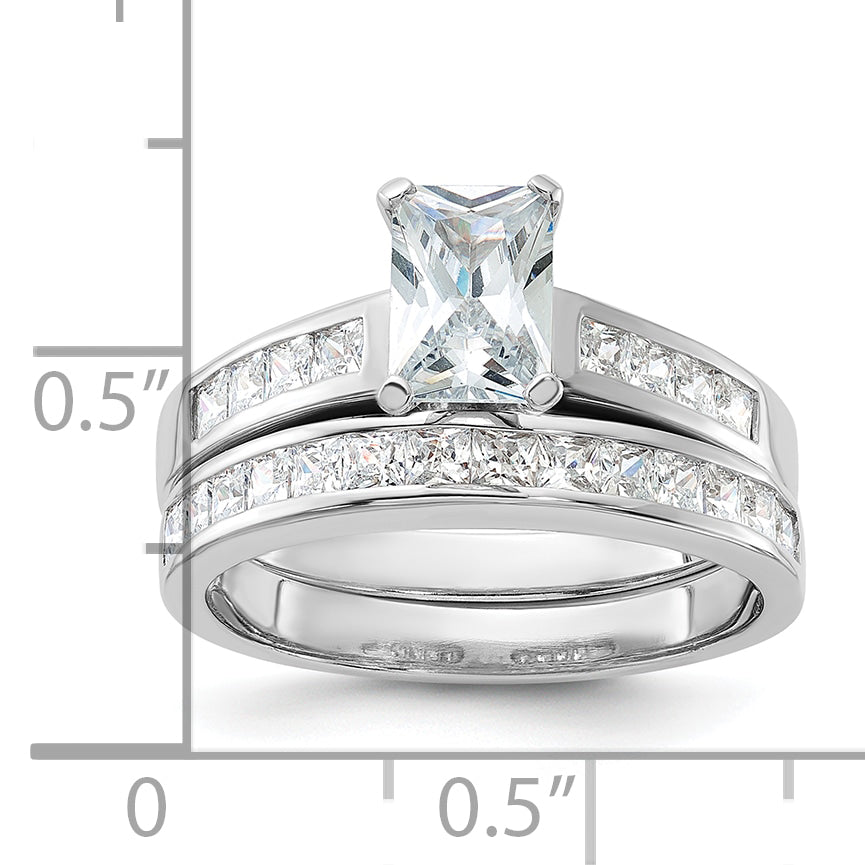 Sterling Silver Rhodium Plated 2 Piece Cz Size 6 Wedding Set Ring