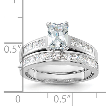 Sterling Silver Rhodium Plated 2 Piece Cz Size 6 Wedding Set Ring
