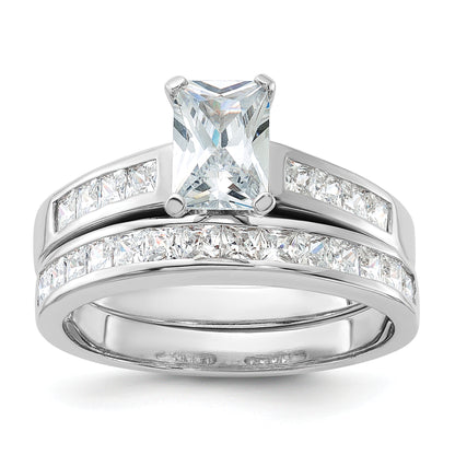 Sterling Silver Rhodium Plated 2 Piece Cz Size 6 Wedding Set Ring