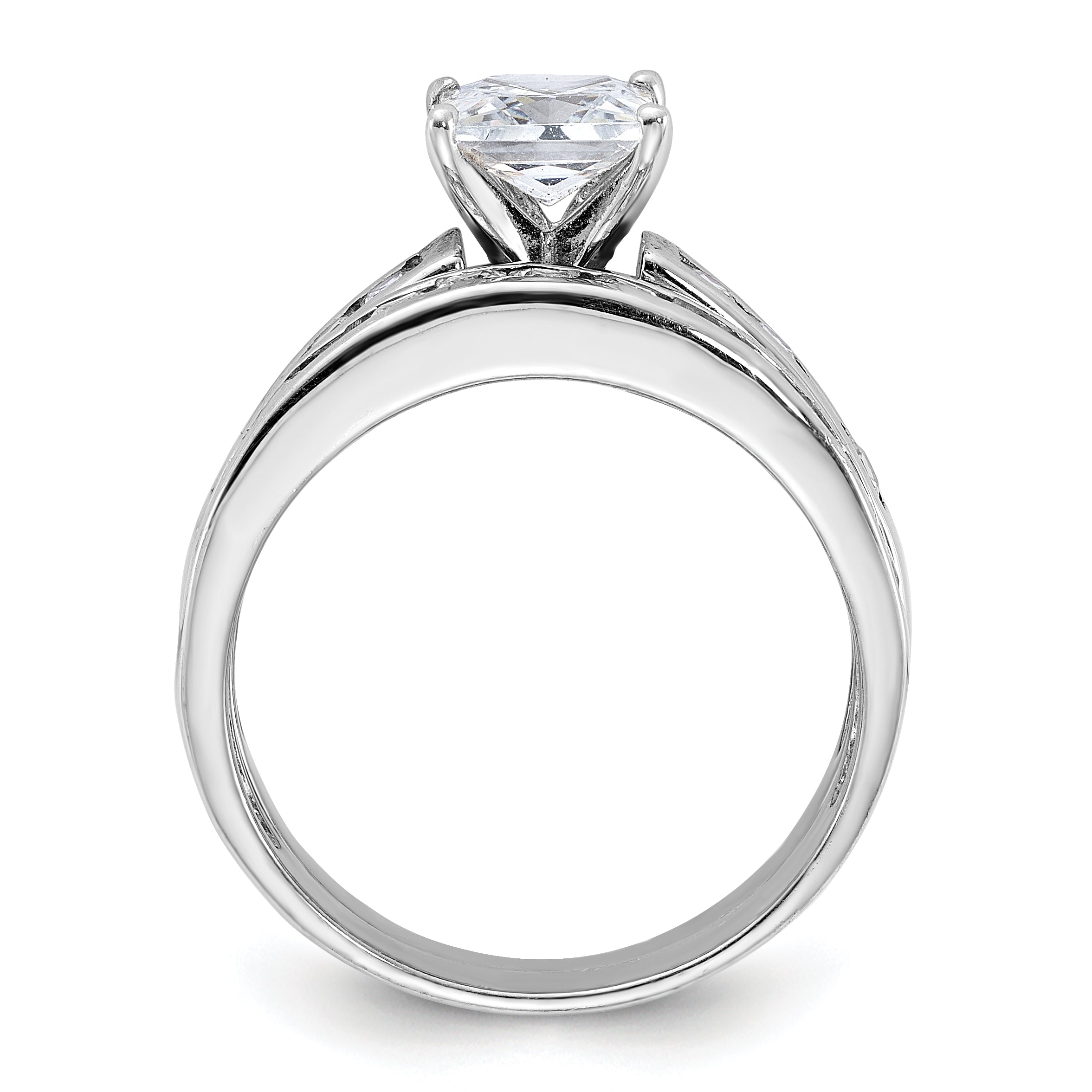 Sterling Silver Rhodium Plated 2 Piece Cz Size 6 Wedding Set Ring