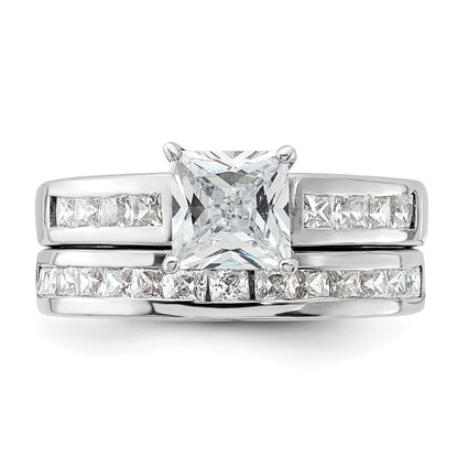 Sterling Silver Rhodium Plated 2 Piece Cz Size 6 Wedding Set Ring