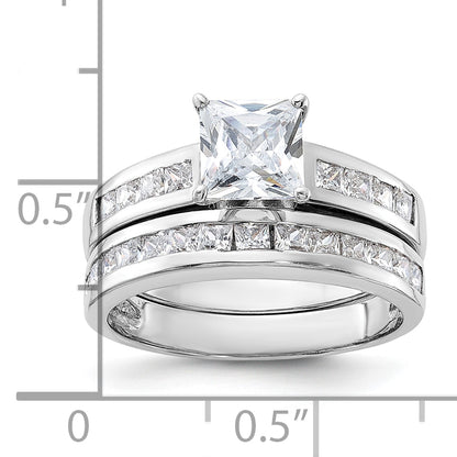 Sterling Silver Rhodium Plated 2 Piece Cz Size 6 Wedding Set Ring