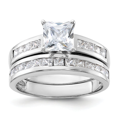 Sterling Silver Rhodium Plated 2 Piece Cz Size 6 Wedding Set Ring