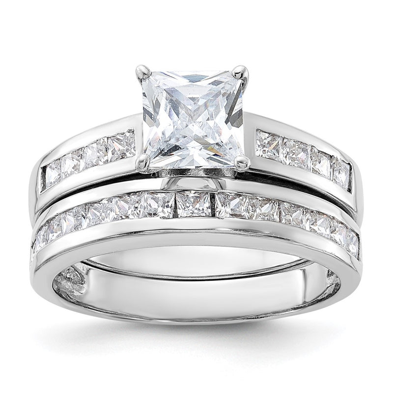 Sterling Silver Rhodium Plated 2 Piece Cz Size 6 Wedding Set Ring