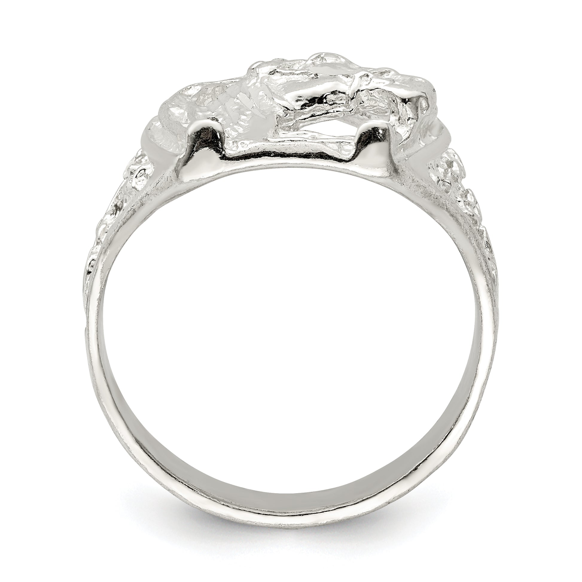 Sterling Silver Horseshoe With Horse Head Ring