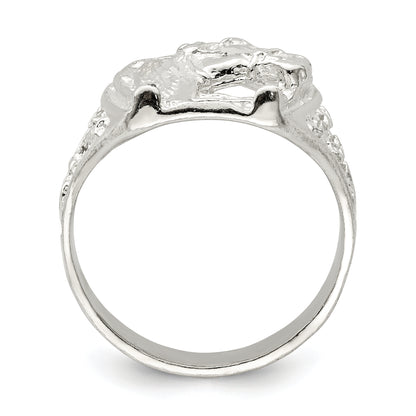 Sterling Silver Horseshoe With Horse Head Ring