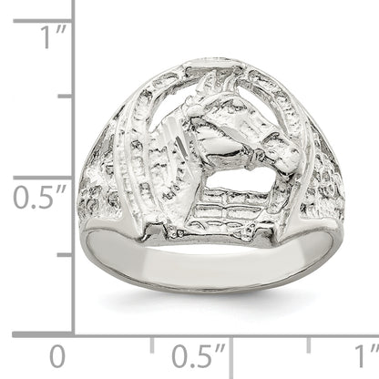 Sterling Silver Horseshoe With Horse Head Ring