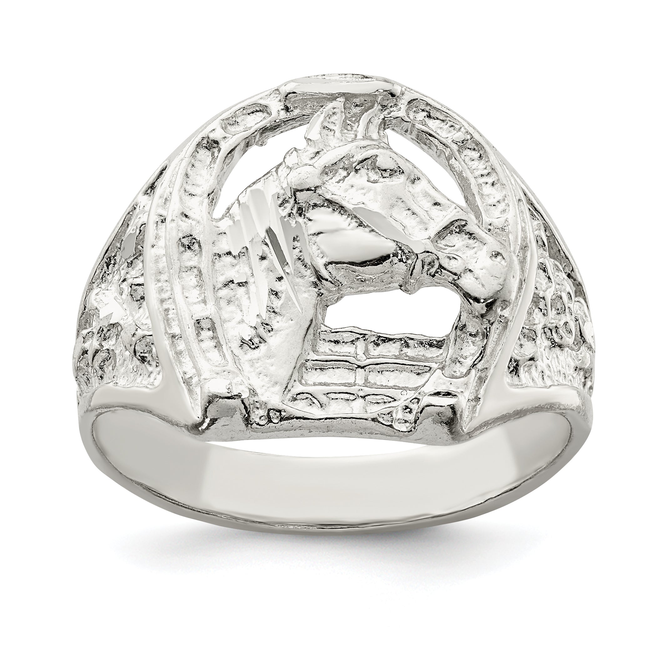 Sterling Silver Horseshoe With Horse Head Ring