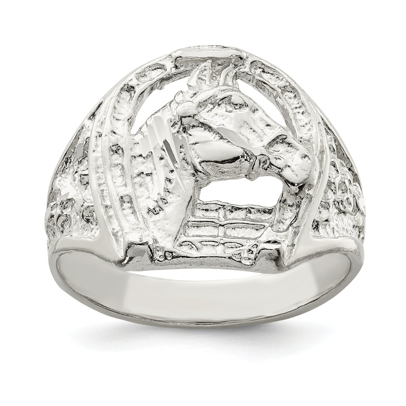 Sterling Silver Horseshoe With Horse Head Ring
