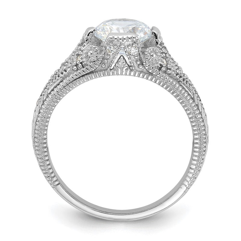 Sterling Silver Rhodium Plated Cz Antique Style Ring