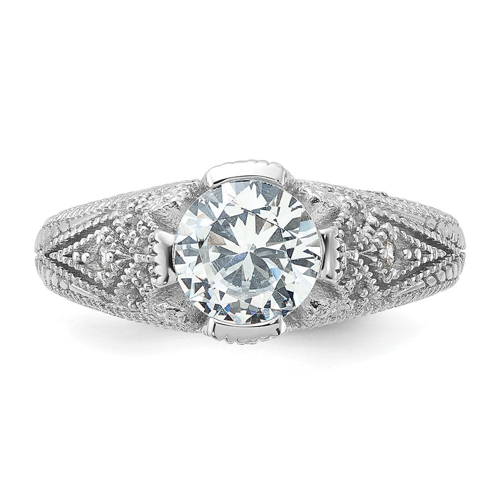 Sterling Silver Rhodium Plated Cz Antique Style Ring