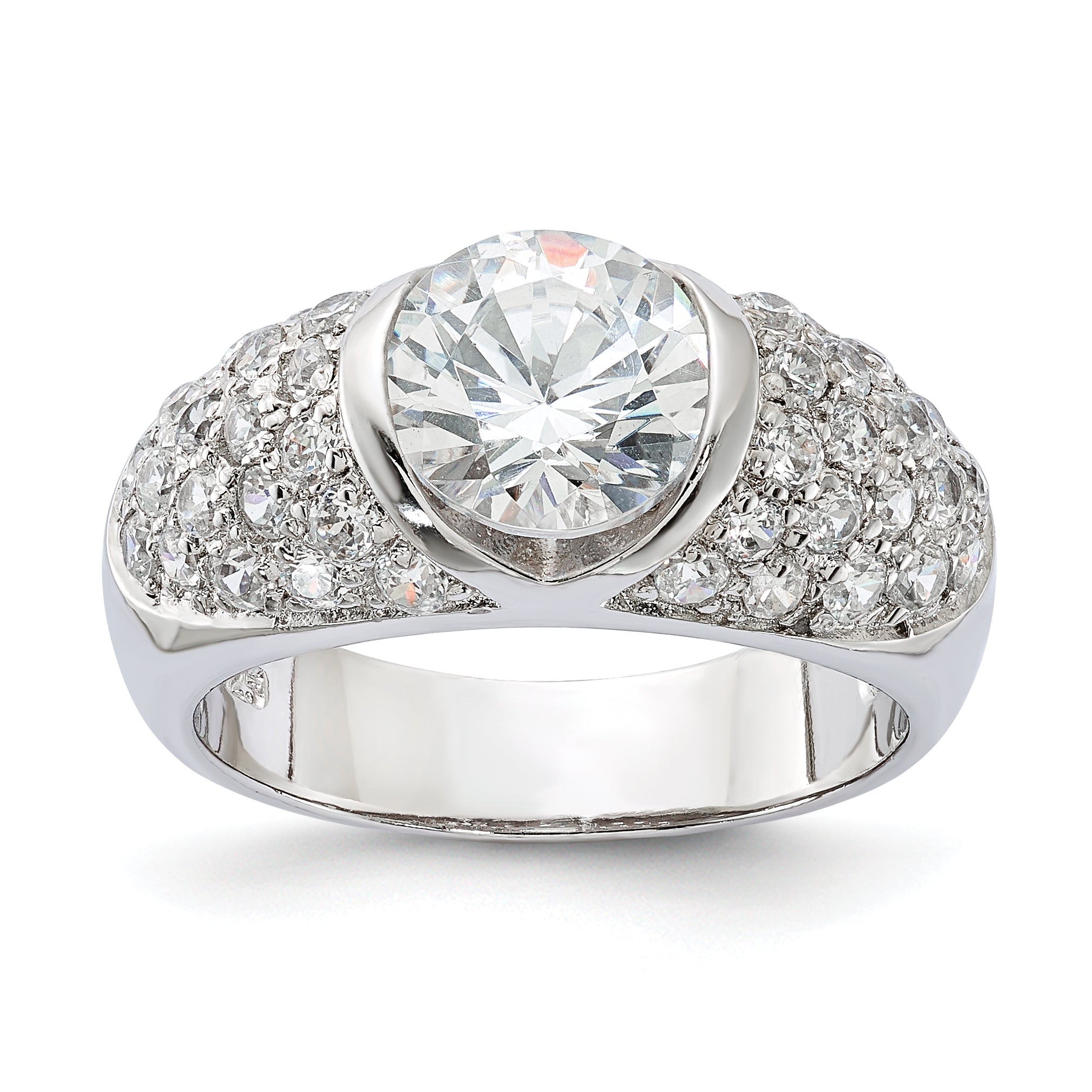 Sterling Silver Cz Domed Ring
