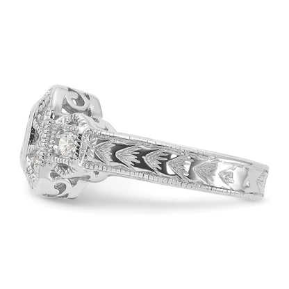 Sterling Silver Rhodium Plated Cz Antique Style Ring