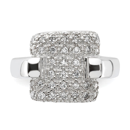 Sterling Silver Pave Cz Square Ring (Size 7 Only)