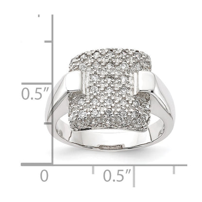 Sterling Silver Pave Cz Square Ring (Size 7 Only)
