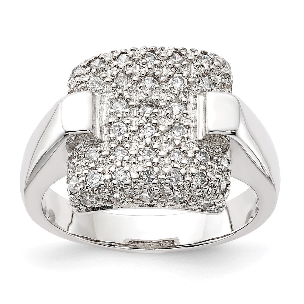 Sterling Silver Pave Cz Square Ring (Size 7 Only)