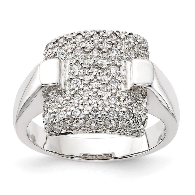 Sterling Silver Pave Cz Square Ring (Size 7 Only)