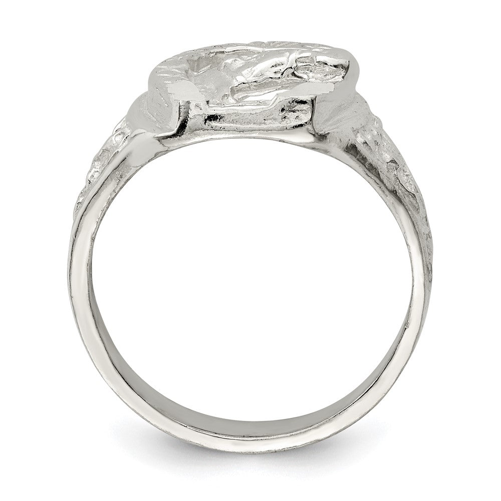 Sterling Silver Horseshoe With Horse Head Ring