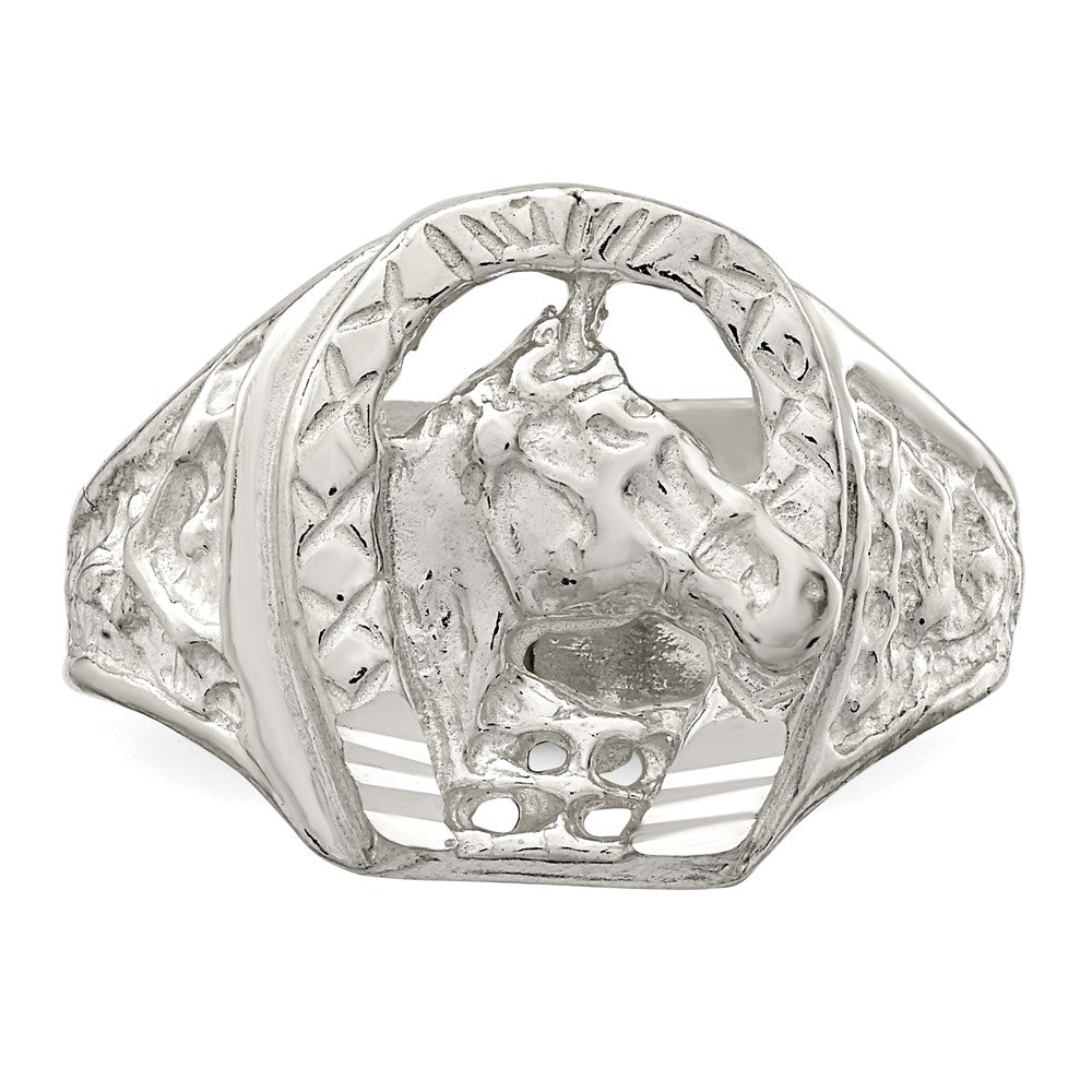 Sterling Silver Horseshoe With Horse Head Ring