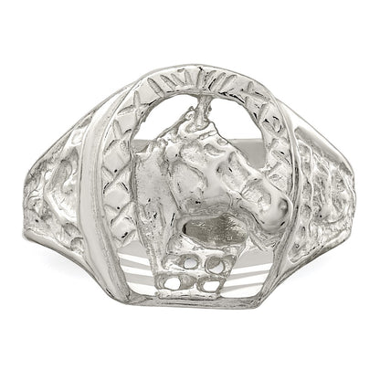 Sterling Silver Horseshoe With Horse Head Ring
