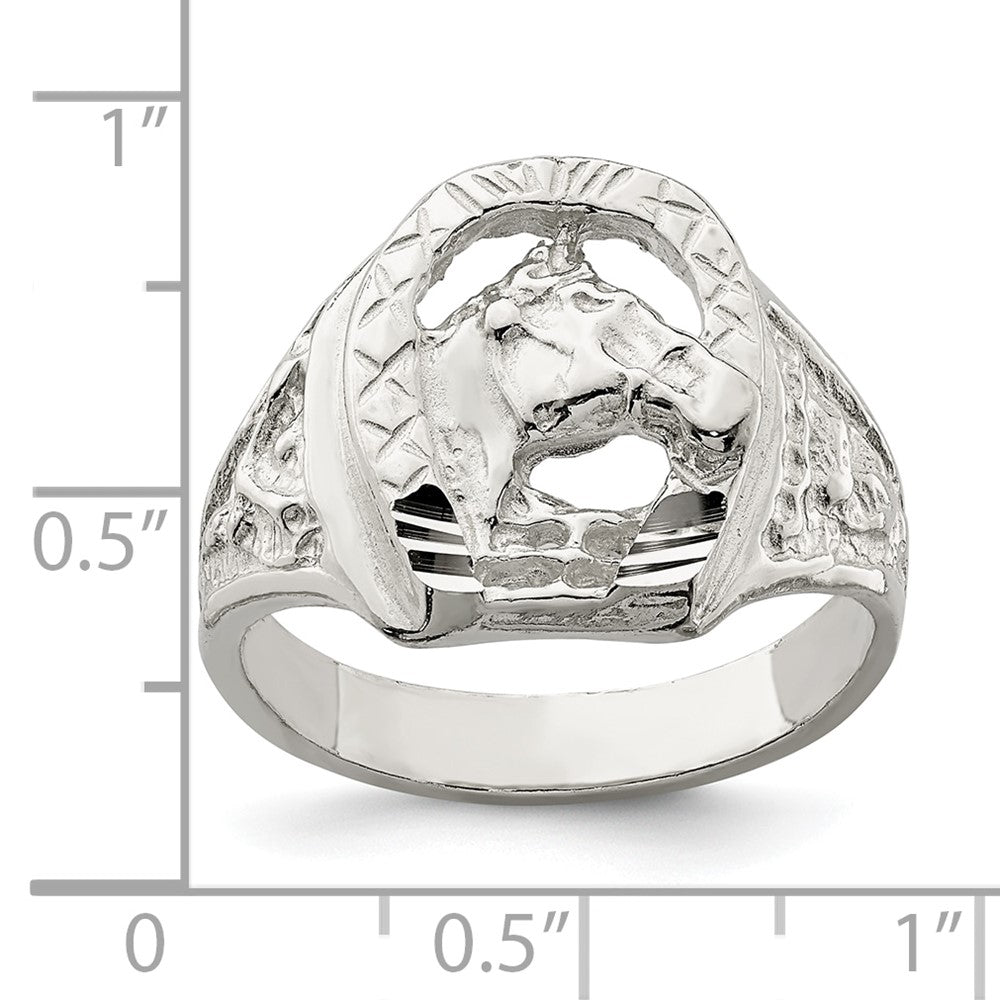 Sterling Silver Horseshoe With Horse Head Ring